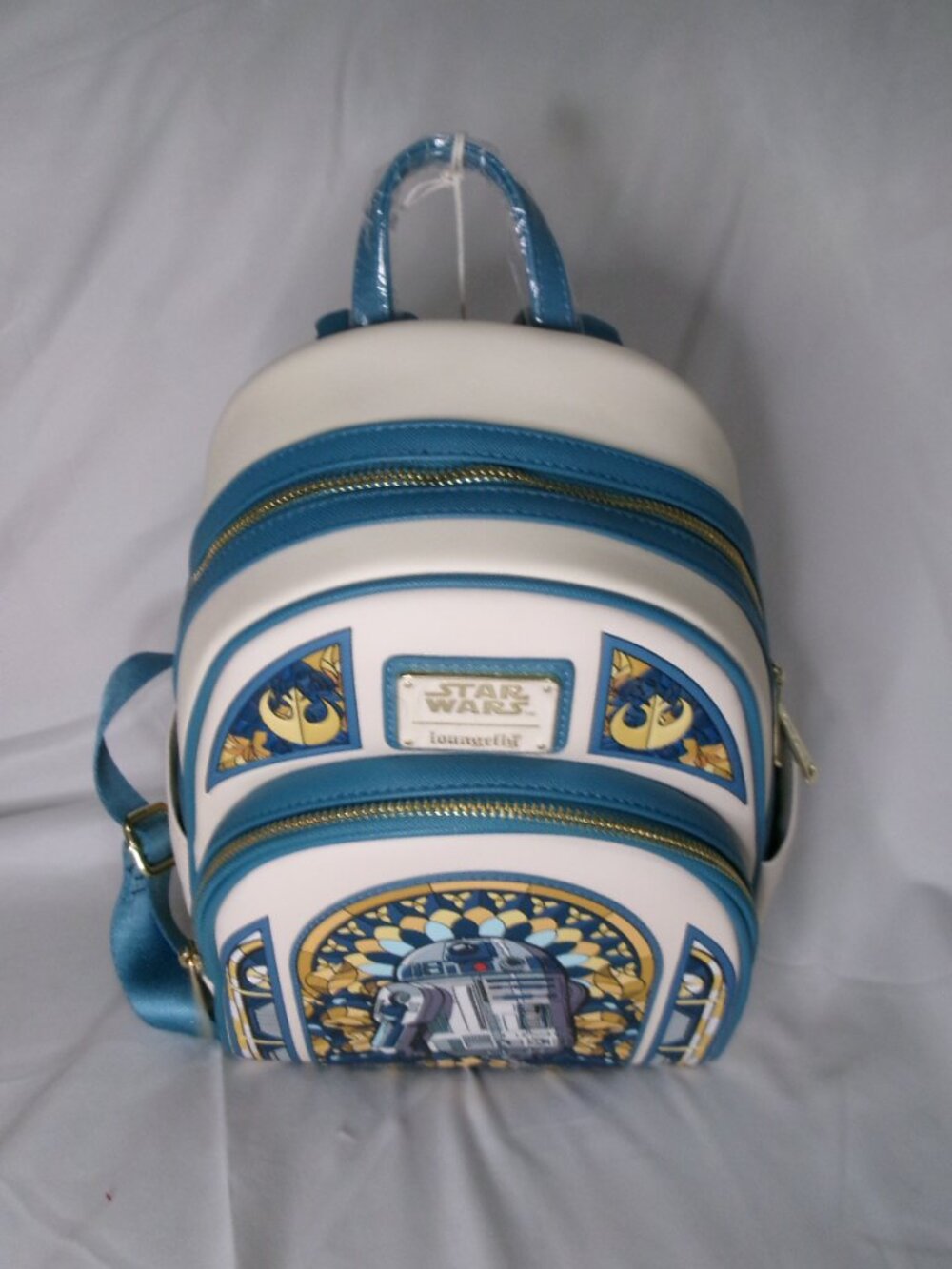 Disney Star Wars R2-D2 Loungefly Backpack with Stained Glass Background - Picture 5 of 6